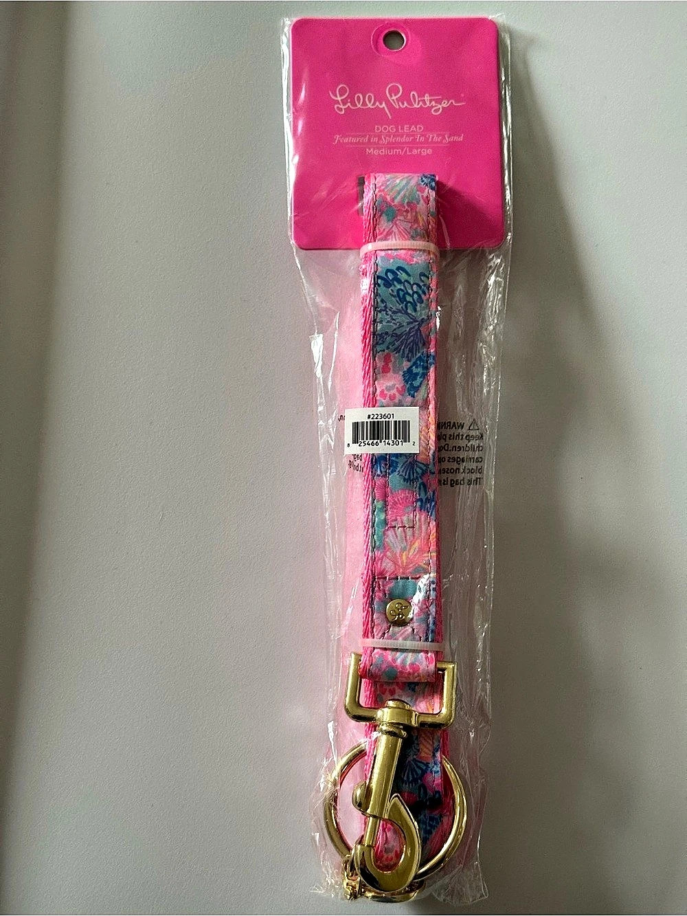 NWT Lilly Pulitzer Splendor in the Sand Dog Lead Pink & Blue Medium/Large